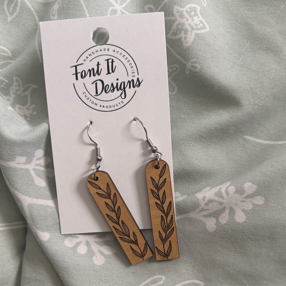 Font It Designs Wooden Leaf Earrings